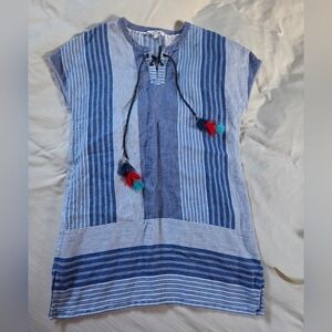 Vineyard Vines Blue Striped Lace-Up Tiered Dress Woman's Size 12 Short Sleeve